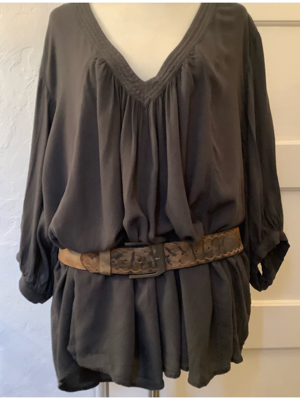 Free People Bohemian Peasant Blouse Dark Gray